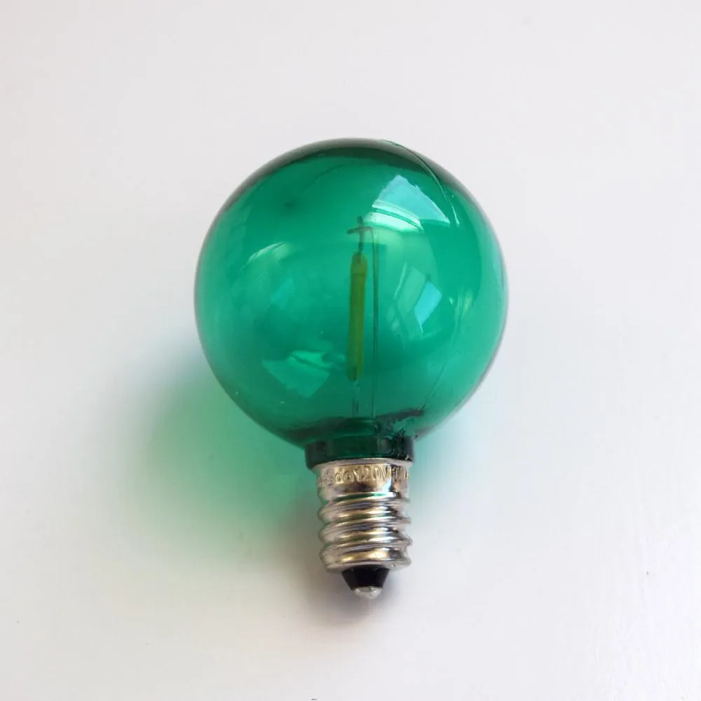 10-PACK Green LED Filament G40 Globe Shatterproof Energy Saving Color Light Bulb, Dimmable, 1W,  E12 Candelabra Base