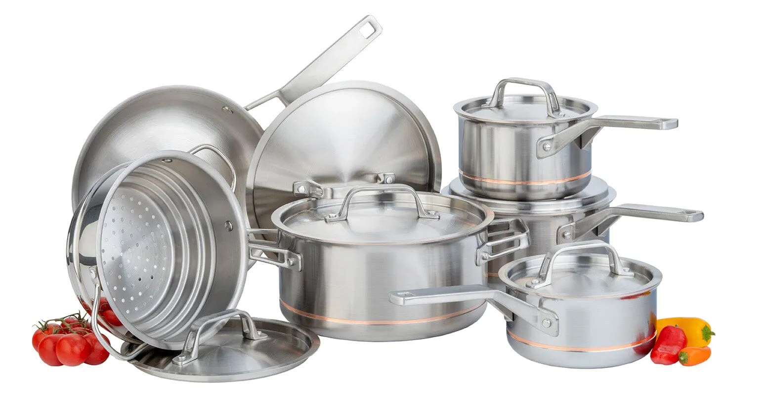 12pc Meyer CopperClad II 5-Ply Copper Core Stainless Steel Cookware Set, Made in Canada