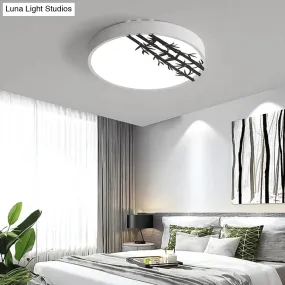 16"/19.5" LED Flush Mount Ceiling Light Fixture, Modern Iron Round Design with Bamboo Pattern for Bedroom - White Light