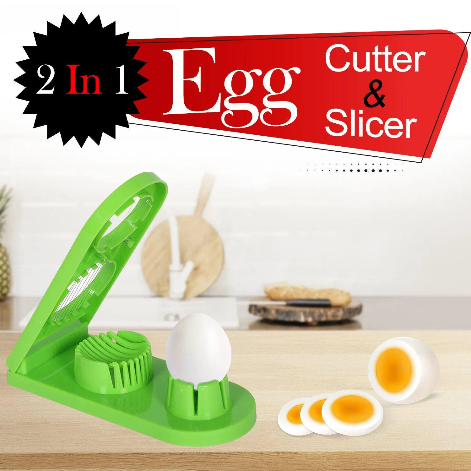 2 in 1 Double Cut Boiled Egg cutter with stainless steel wire for easy slicing of boiled eggs.