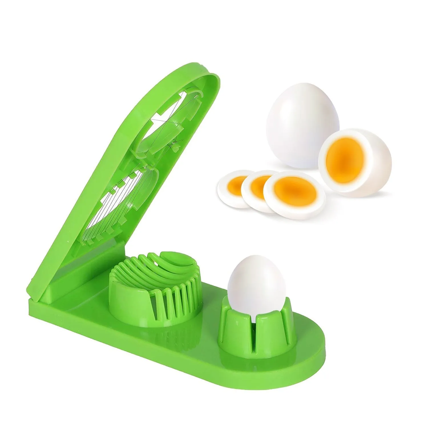 2 in 1 Double Cut Boiled Egg cutter with stainless steel wire for easy slicing of boiled eggs.