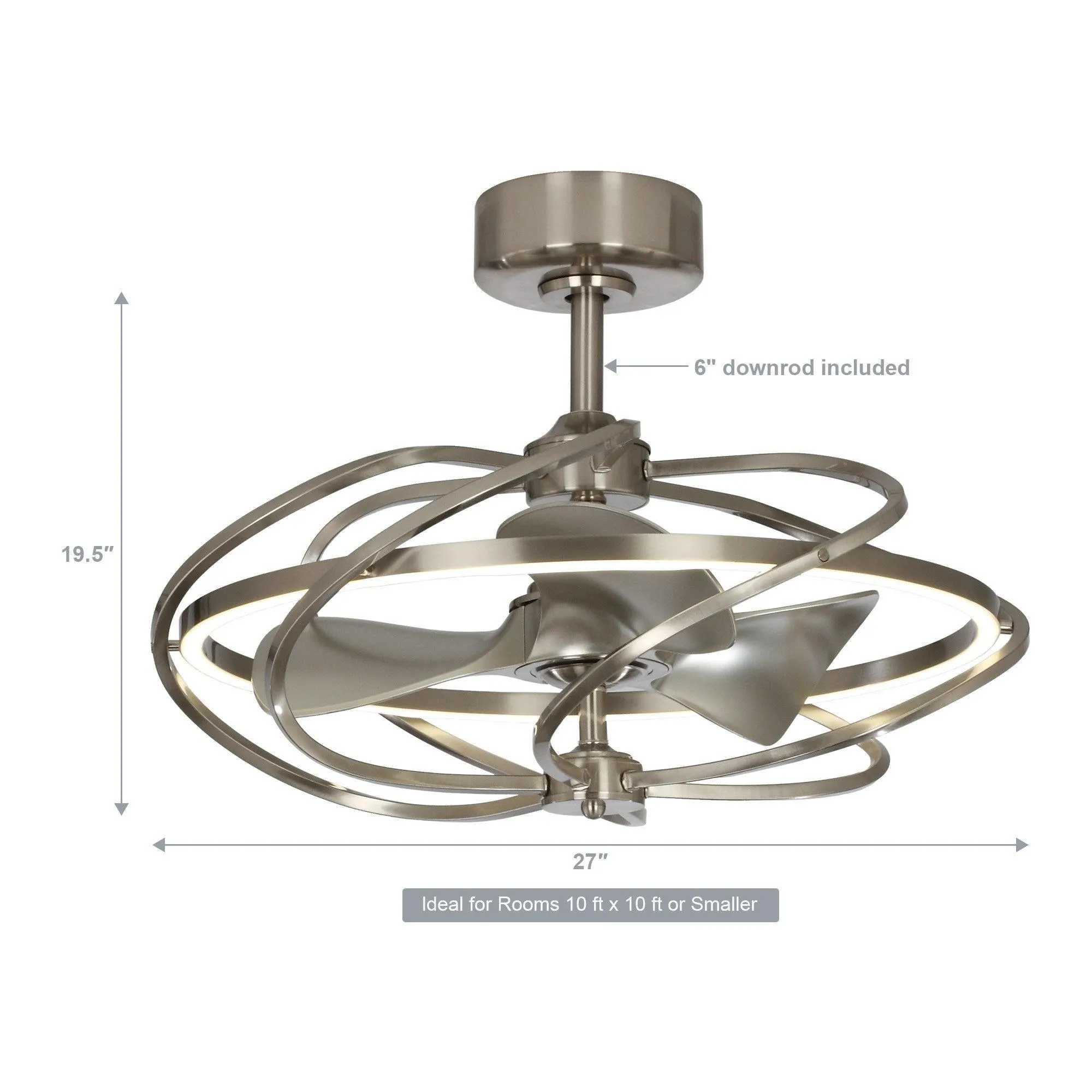 27" Bucholz Industrial DC Motor Brushed Nickel Downrod Mount Reversible Ceiling Fan with Lighting and Remote Control