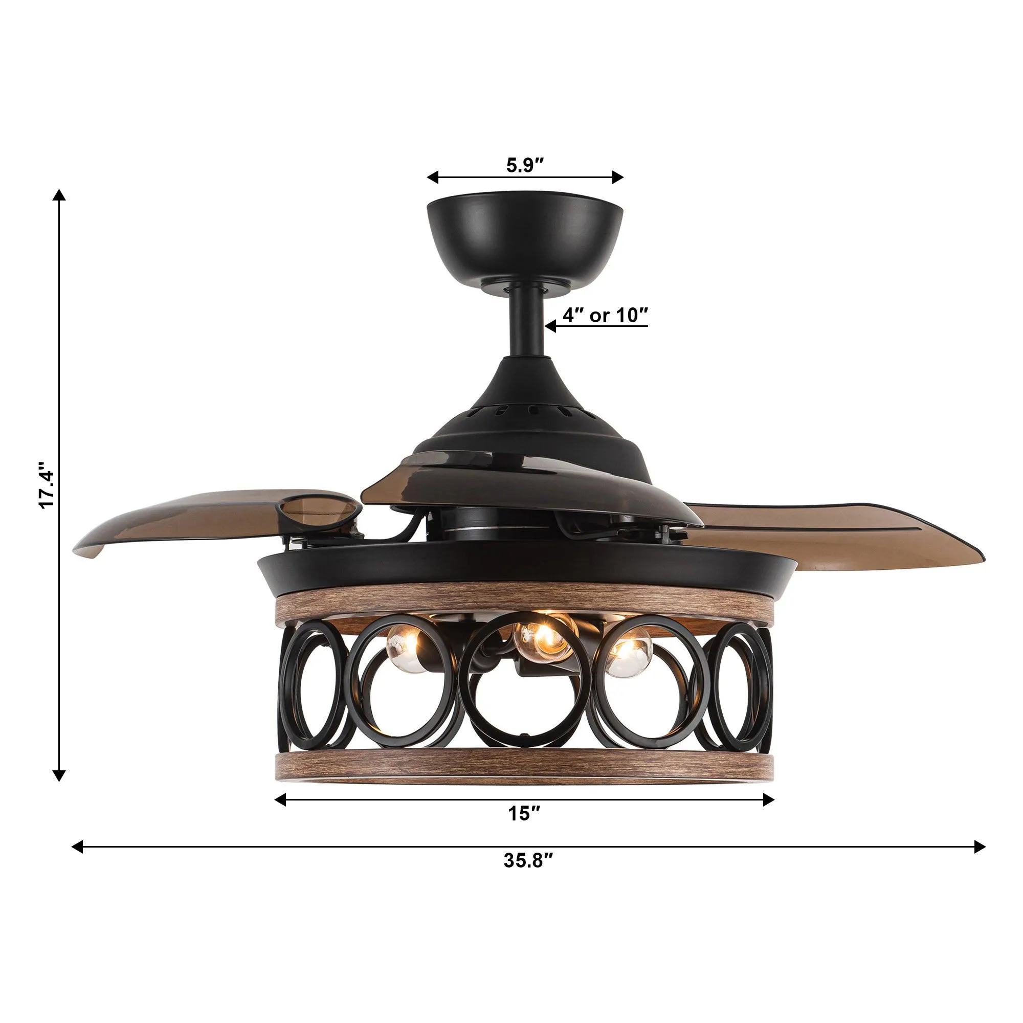 36" Mirelle Farmhouse Downrod Mount Ceiling Fan with Lighting and Wall Control