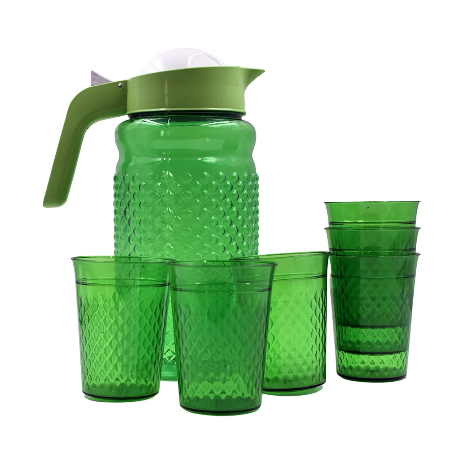 3734A Unbreakable Plastic Drinking Water / Juice Jug and 6 pieces Glass (Assorted color)