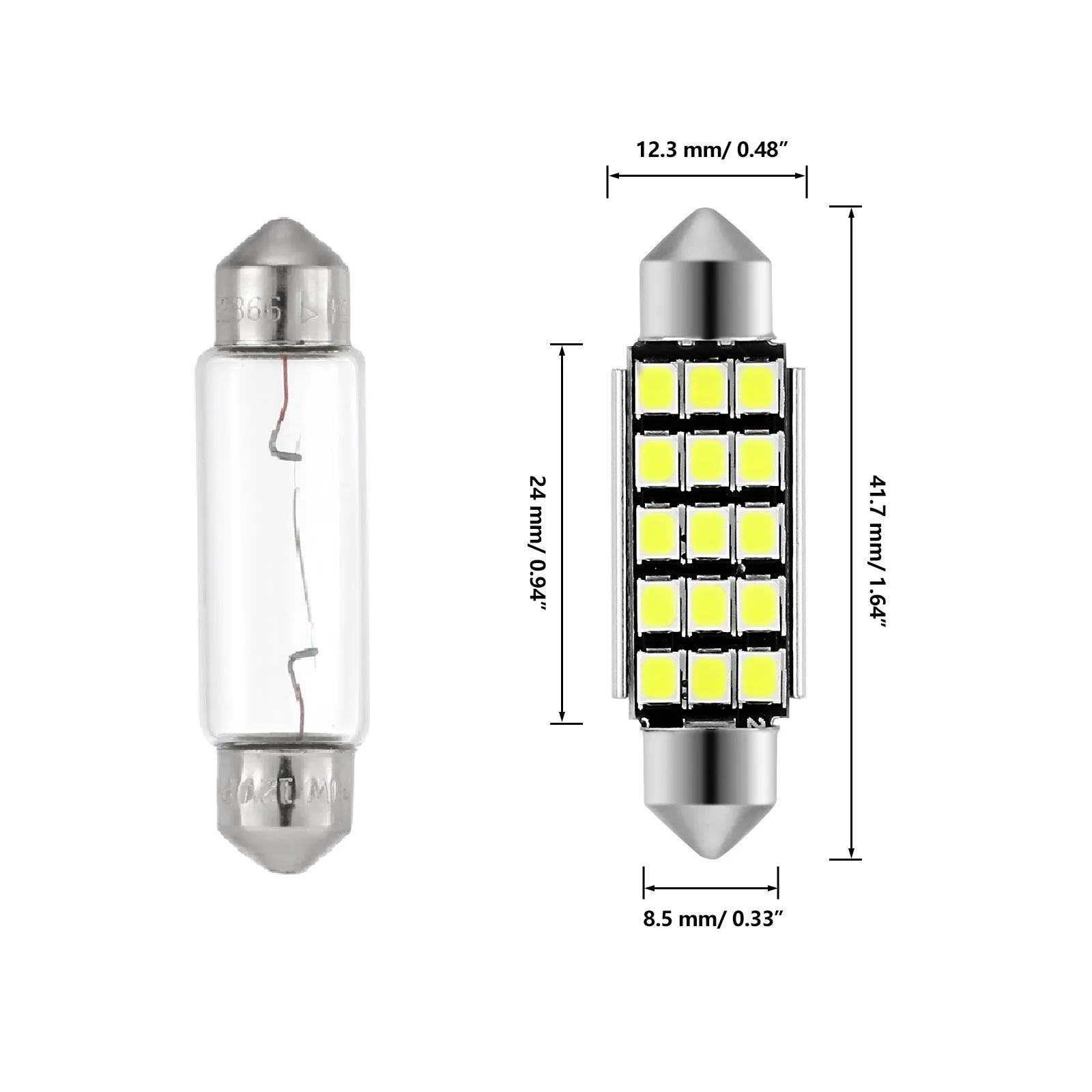 41MM 578 211-2 212-2 214-2 1.61" Festoon LED Interior/Dome/Map/License Plate Light Bulbs 2.7W 500LM 6500K White | 2 Bulbs