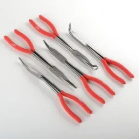 5 Piece Long Bent Needle Nose Plier Straight 90 Degree Tool Set Kit Hose and Cable