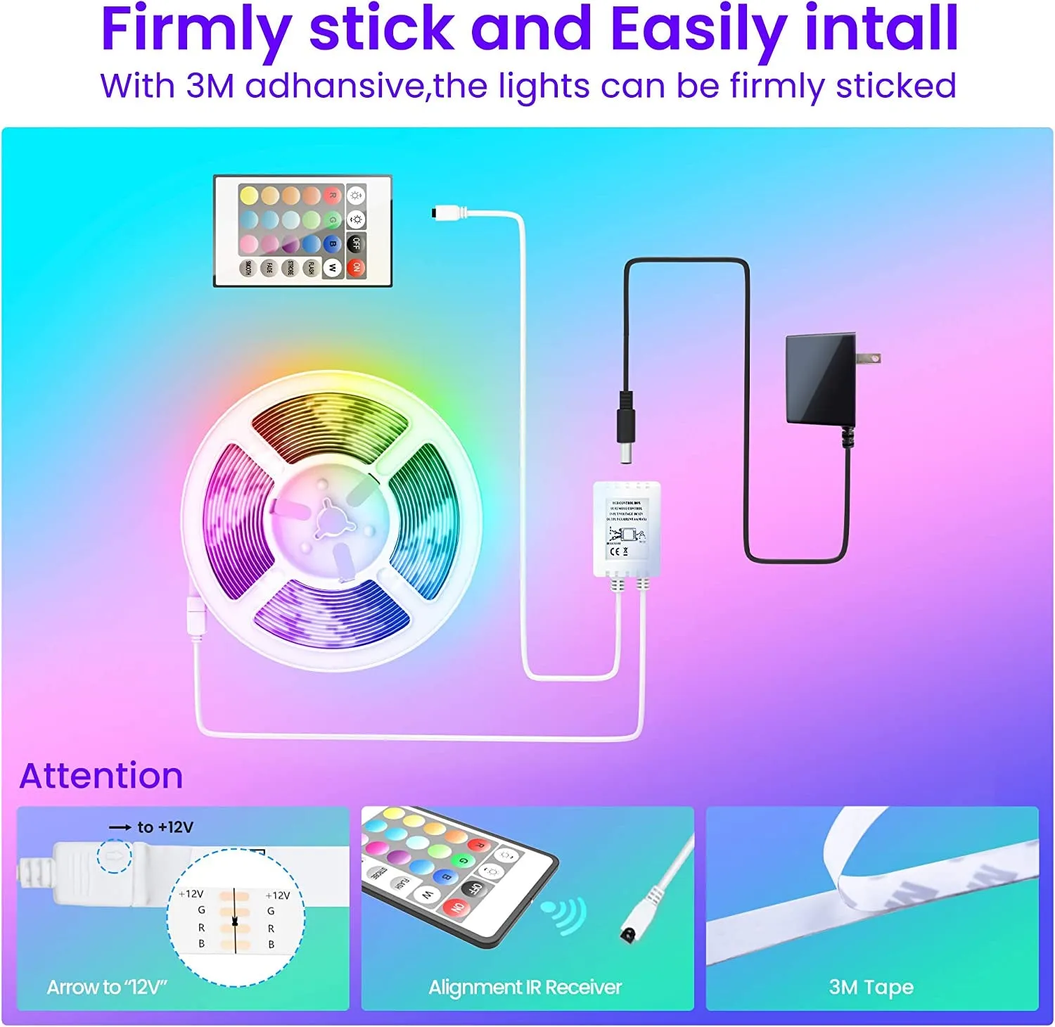 50 FT LED Strip Lights,Bluetooth LED Lights for Bedroom, Color Changing Light Strip with Music Sync, Phone Controller and IR Remote(App Remote  Mic).