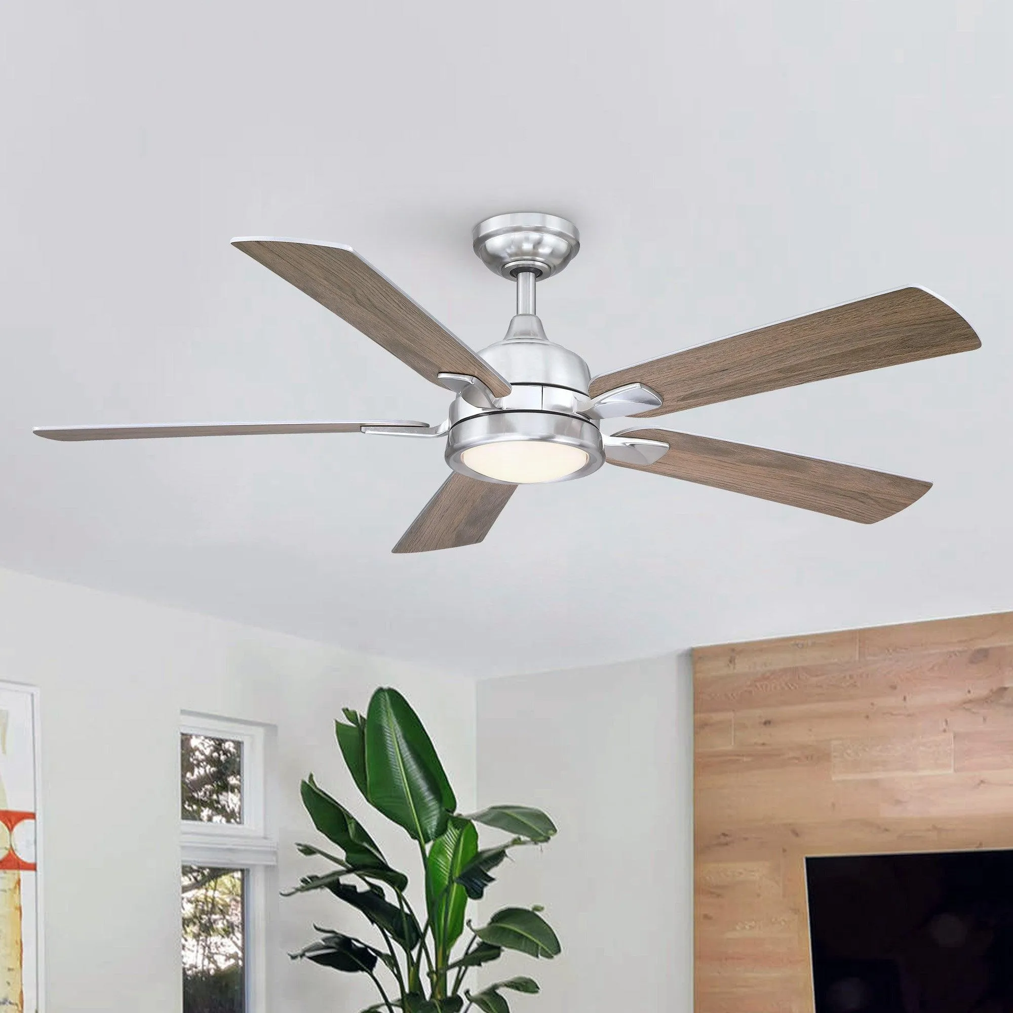 52" Tata Nagar Industrial Brush Nickel Downrod Mount Reversible Ceiling Fan with Lighting and Remote Control