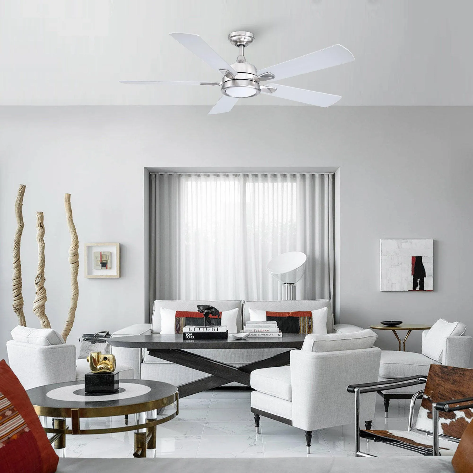 52" Tata Nagar Industrial Brush Nickel Downrod Mount Reversible Ceiling Fan with Lighting and Remote Control