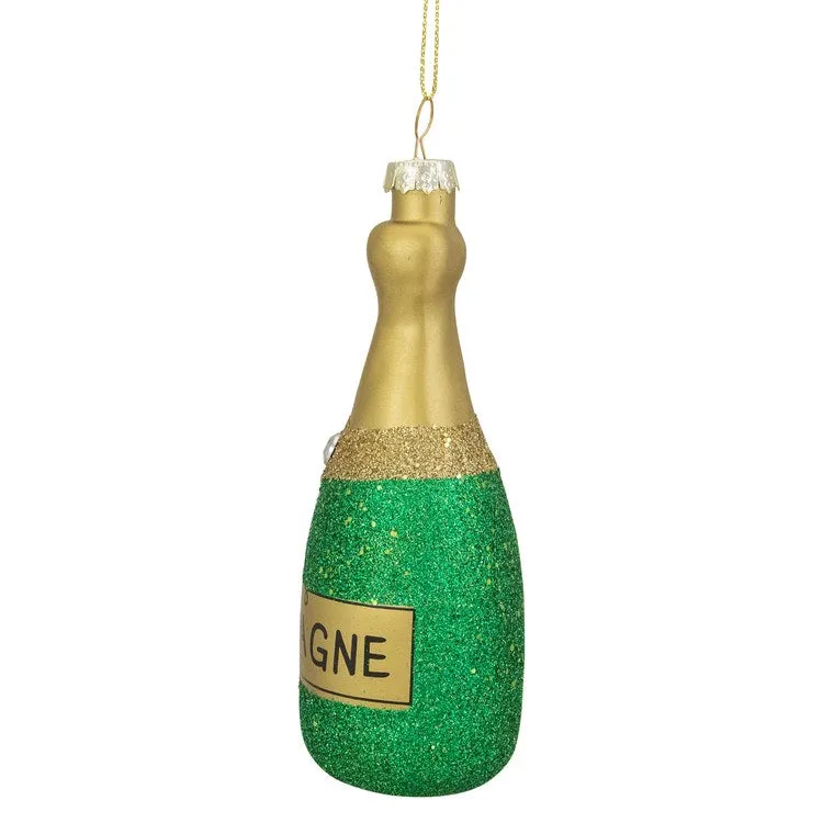 5" Gold and Green Glass Champagne Bottle Christmas Ornament