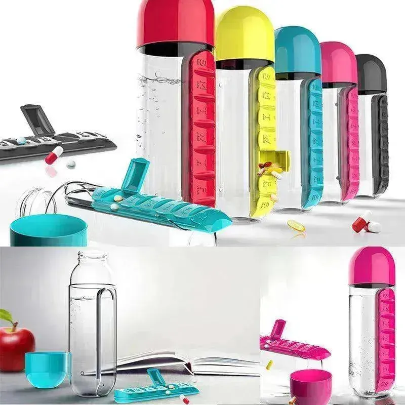 7-Day Pillbox Water Bottle Travel Organizer