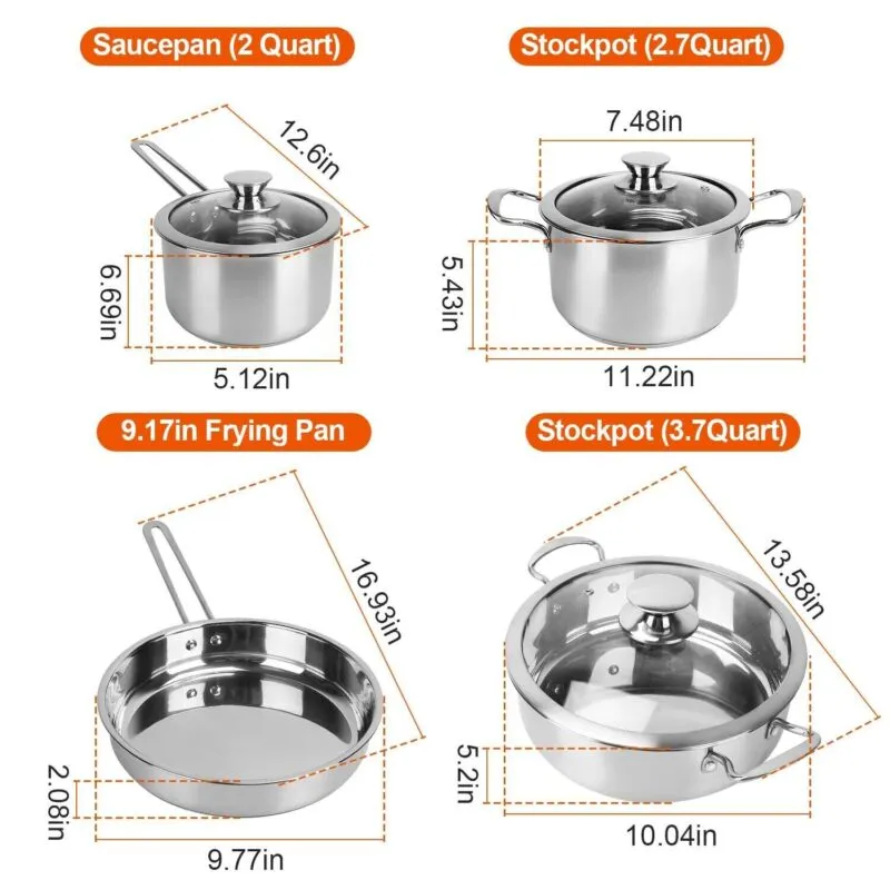 7 Pieces Complete Stainless Steel Cookware Set