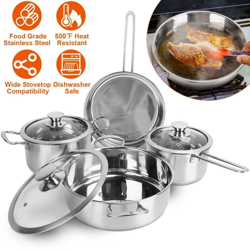 7 Pieces Complete Stainless Steel Cookware Set