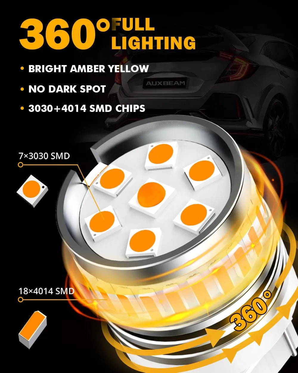 7440 7440A LED Turn Signal Light Rear/Front, Side Maker Light Bulbs 11W 4000LM 3500K Amber B1 Series | 2 Bulbs