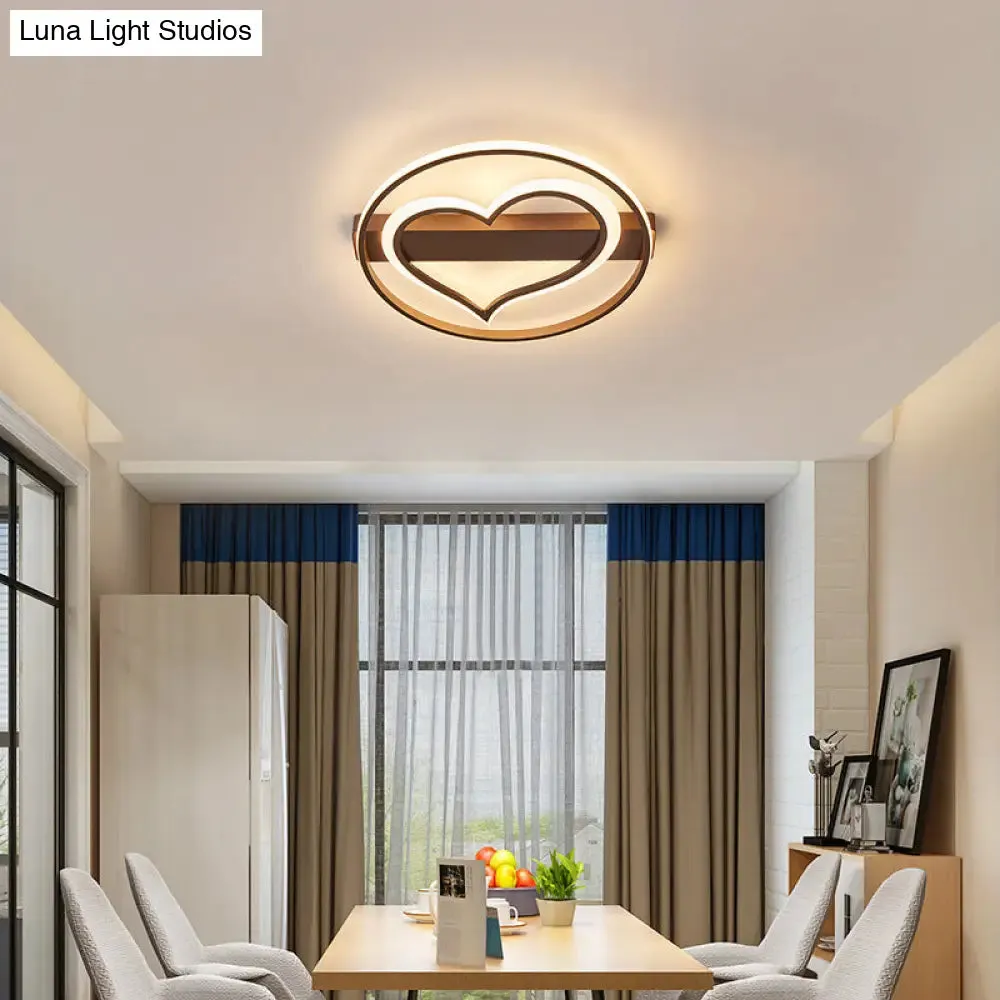 Acrylic Flush LED Ceiling Lamp - Heart Design, Simple Style, White/Coffee variants, 16"/19.5" Wide, Warm/White/Natural Light