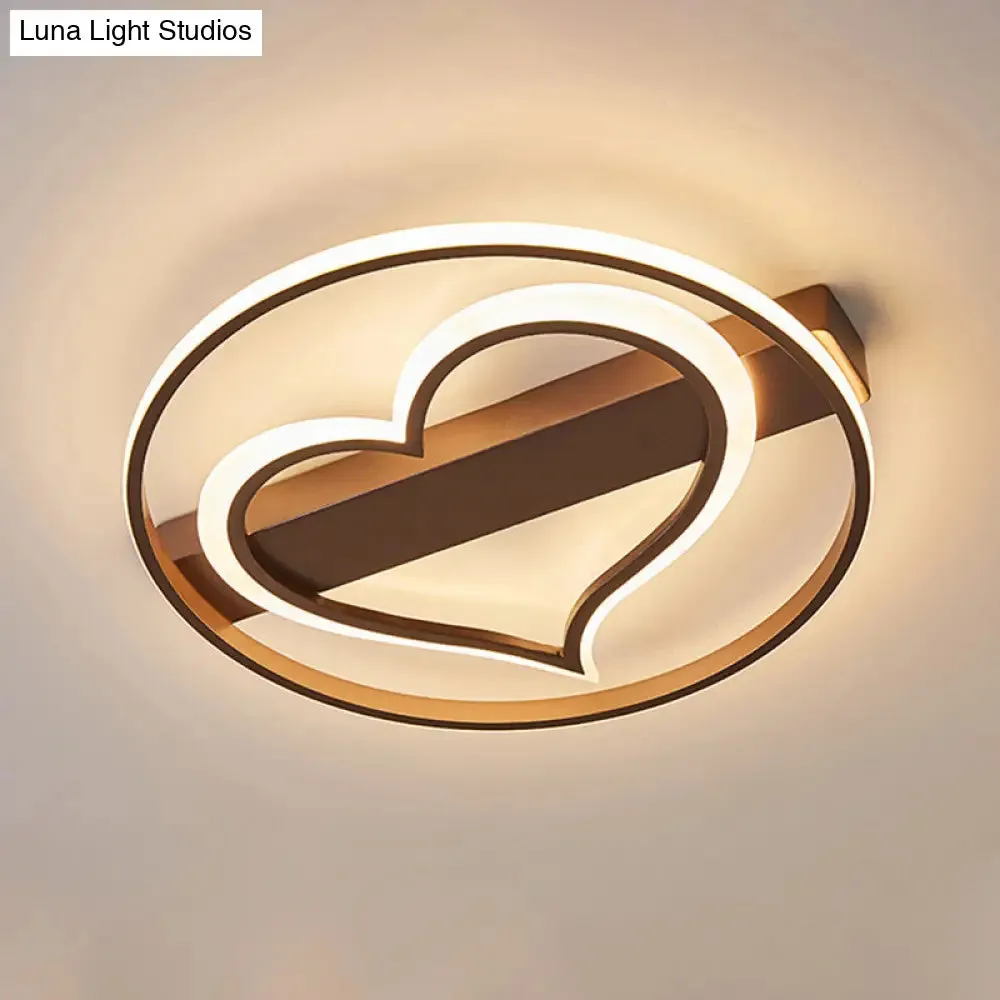 Acrylic Flush LED Ceiling Lamp - Heart Design, Simple Style, White/Coffee variants, 16"/19.5" Wide, Warm/White/Natural Light