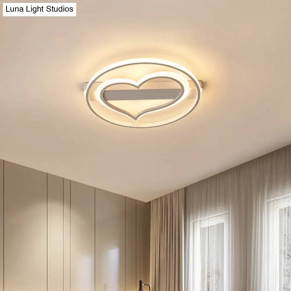 Acrylic Flush LED Ceiling Lamp - Heart Design, Simple Style, White/Coffee variants, 16"/19.5" Wide, Warm/White/Natural Light