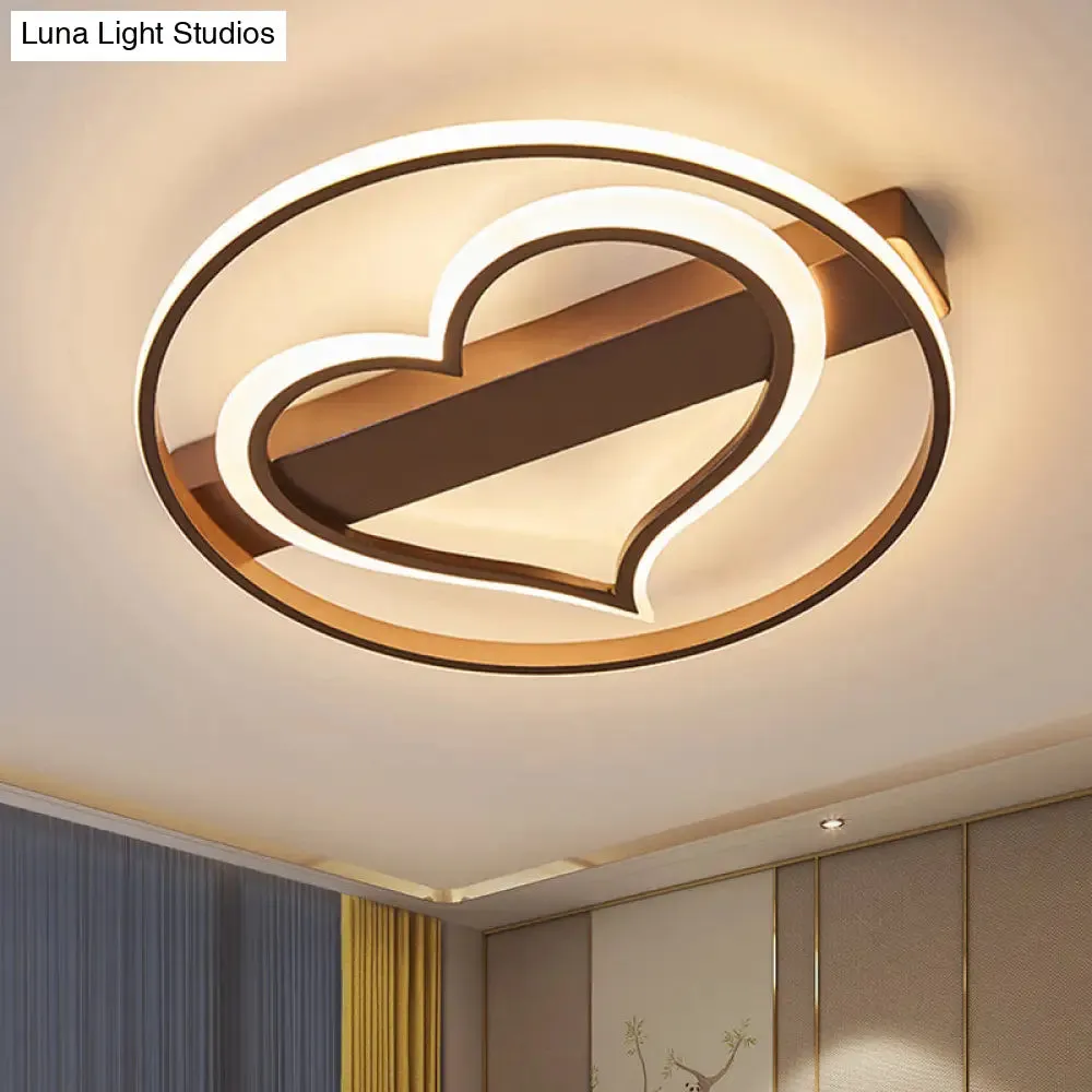 Acrylic Flush LED Ceiling Lamp - Heart Design, Simple Style, White/Coffee variants, 16"/19.5" Wide, Warm/White/Natural Light