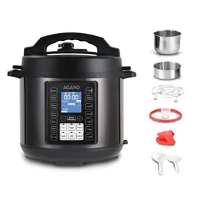 AGARO Imperial Electric Pressure Cooker, 6 litre, 14 Pre-Set multi Cooking Functions, Adjustable Pressure, Timer, Stainless Steel Pot, Pressure Cook, Slow Cook, Saute & More, Black, Outer Lid