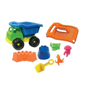 AMERICAN PLASTIC Beach Truck Set: The truck has a sturdy, tilting dump bed that holds two sand molds, a shovel and three sand shapes - AMERICAN-7550