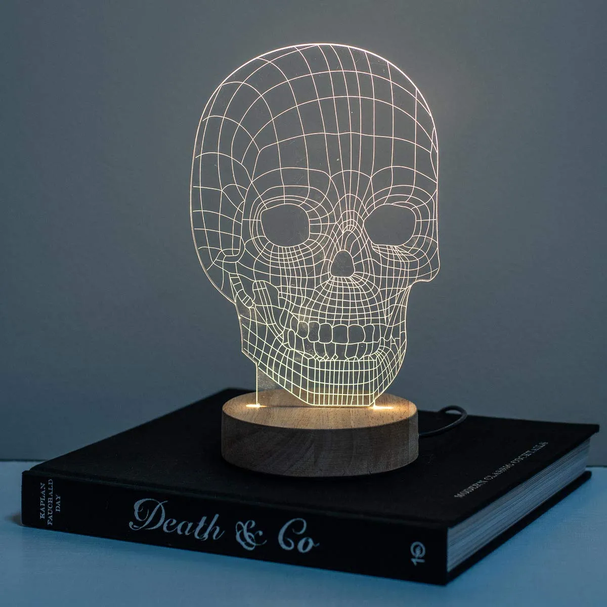 Amped & Co 3D Skull Illusion Light, Real Wood Base, Laser Etched Acrylic Design Appears 3