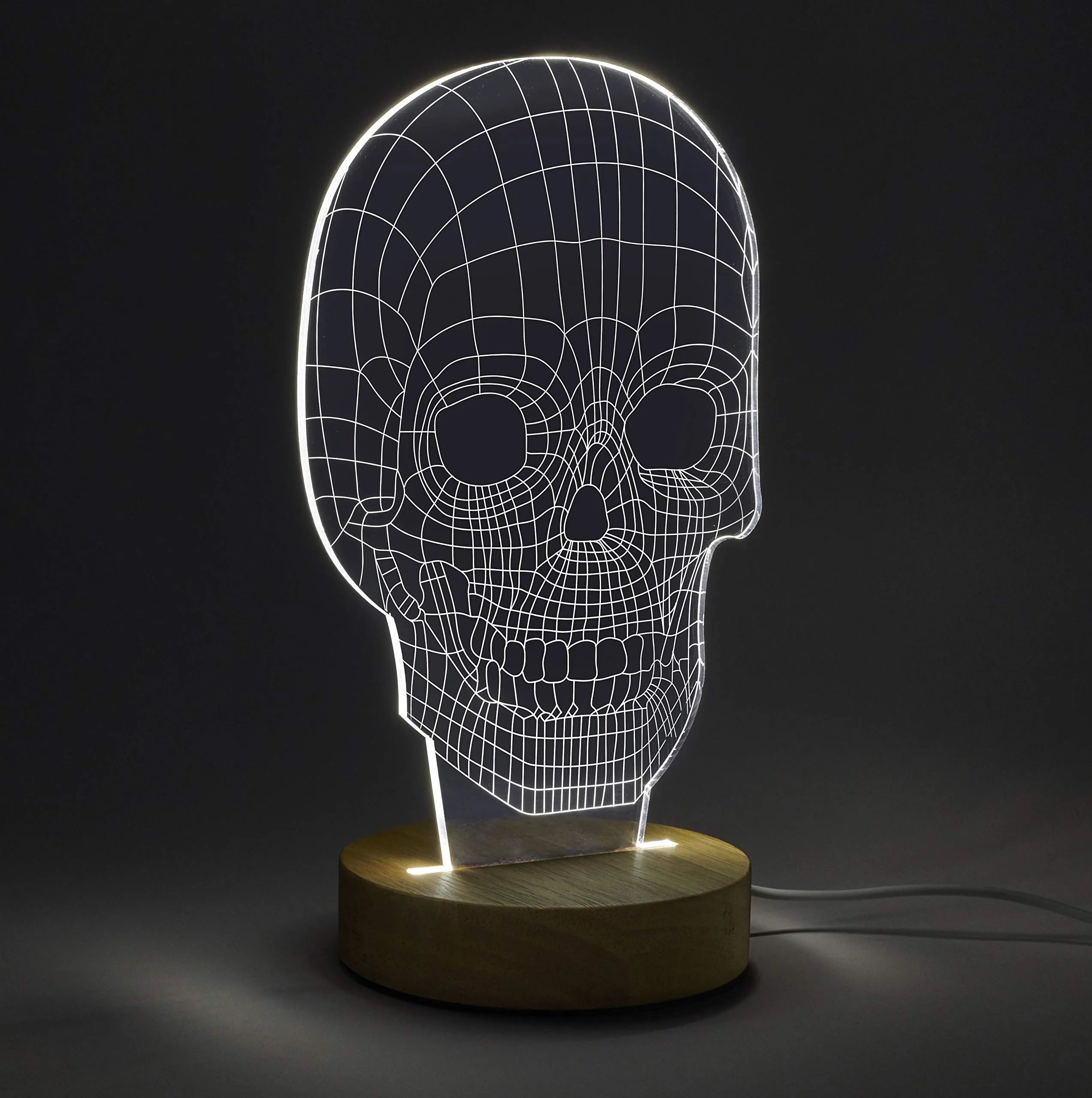 Amped & Co 3D Skull Illusion Light, Real Wood Base, Laser Etched Acrylic Design Appears 3