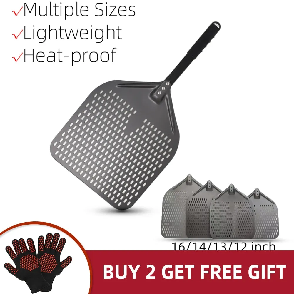 Anygleam Pizza Shovel 35 cm x 64cm Dark Grey for Perforated Peel with Metal Handle Oven Turning Baking Accessory