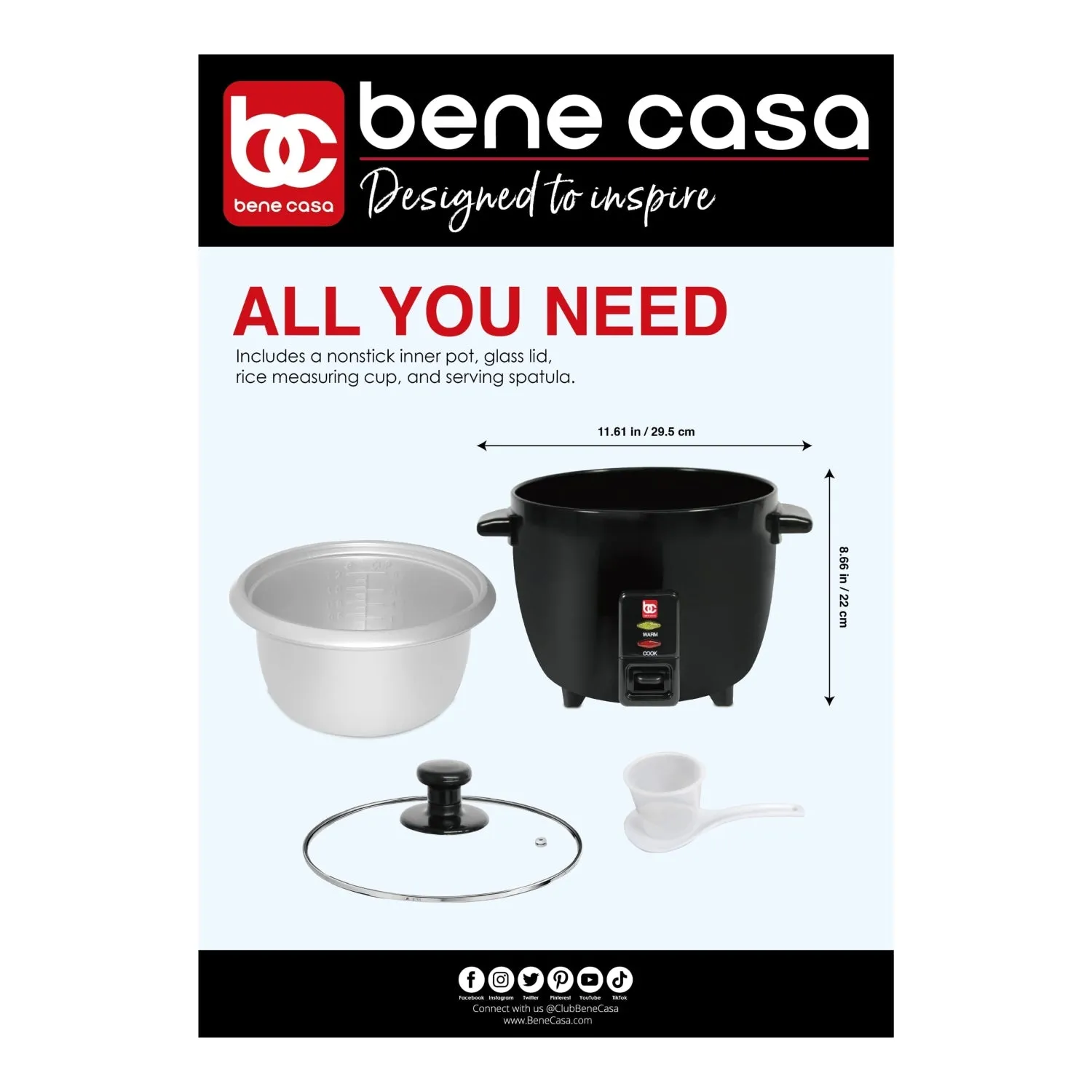 Bene Casa Black 6-Cup Rice Cooker