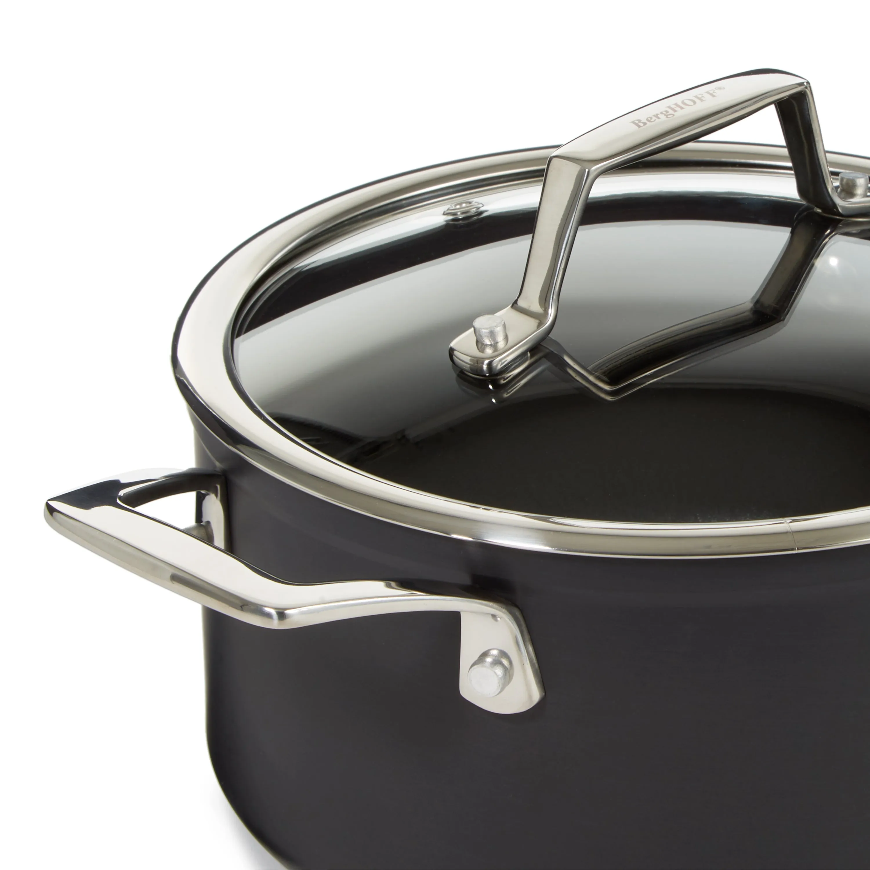 BergHOFF Essentials Nonstick Hard Anodized 10" Stockpot 5.3qt. With Glass Lid, Black