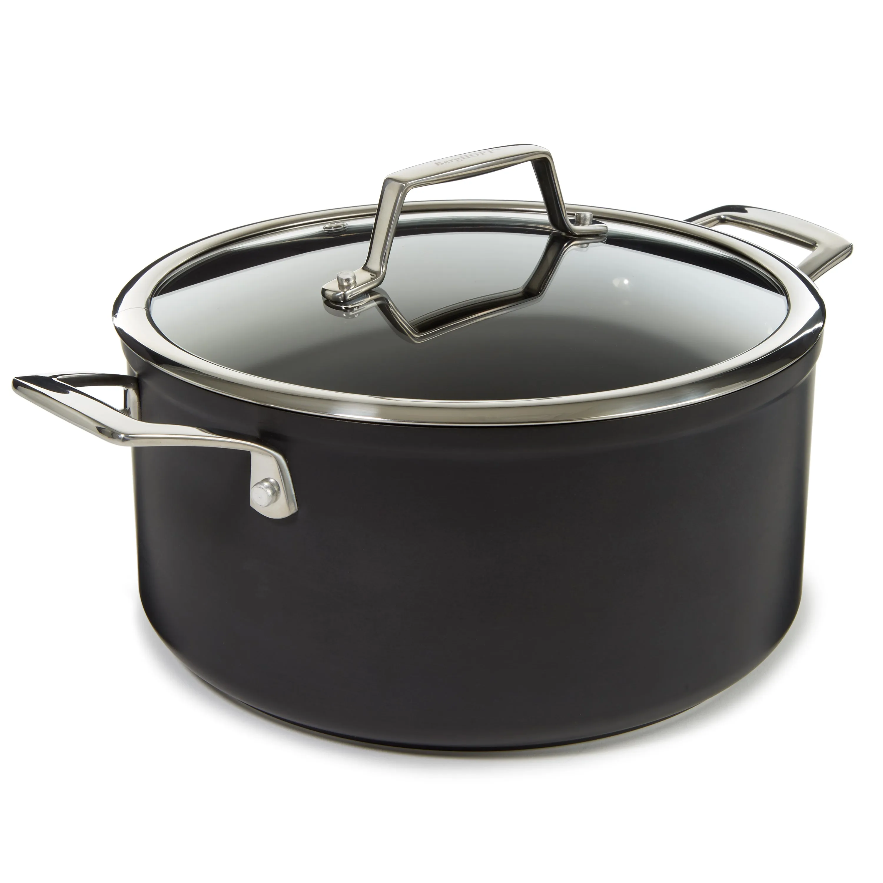 BergHOFF Essentials Nonstick Hard Anodized 10" Stockpot 5.3qt. With Glass Lid, Black