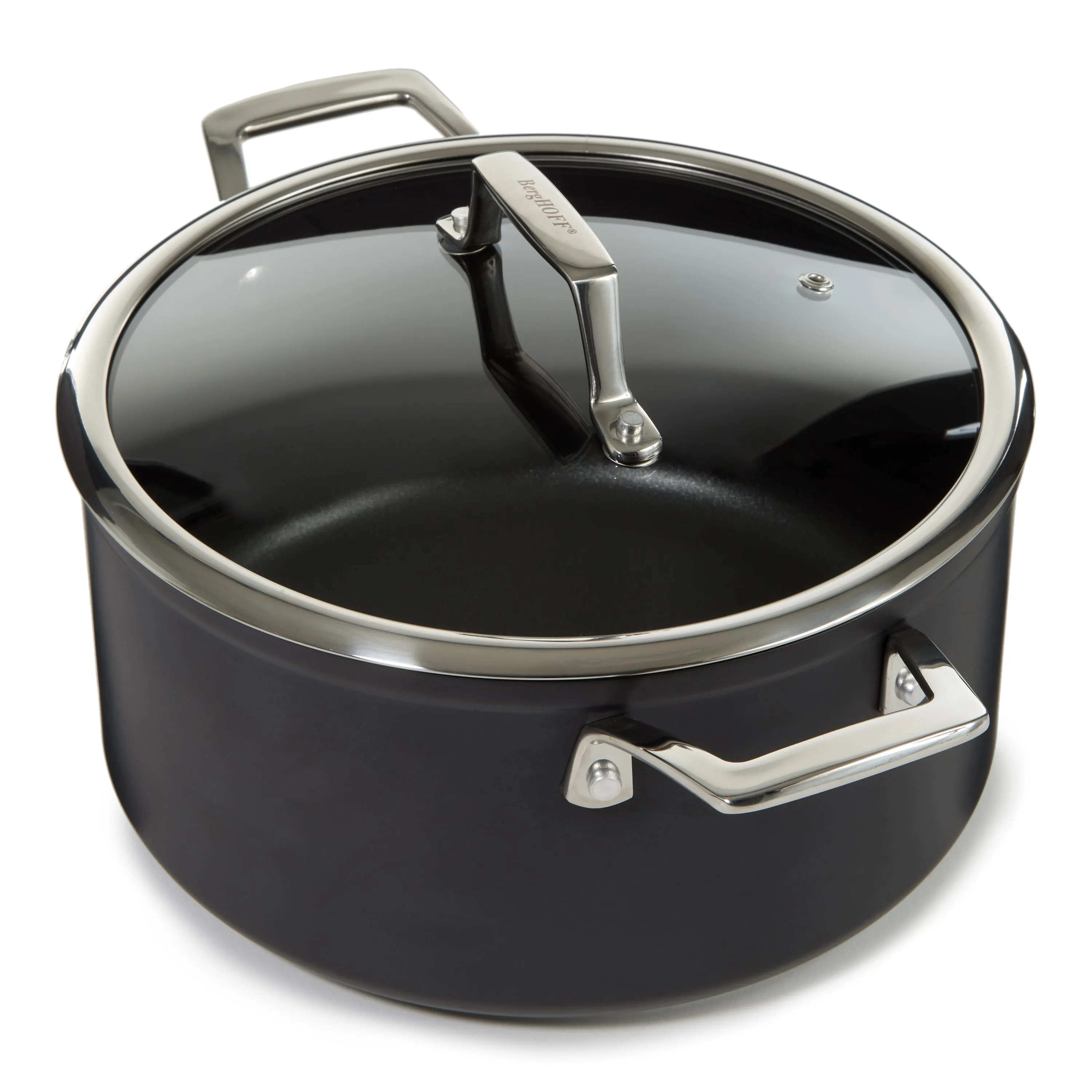 BergHOFF Essentials Nonstick Hard Anodized 10" Stockpot 5.3qt. With Glass Lid, Black