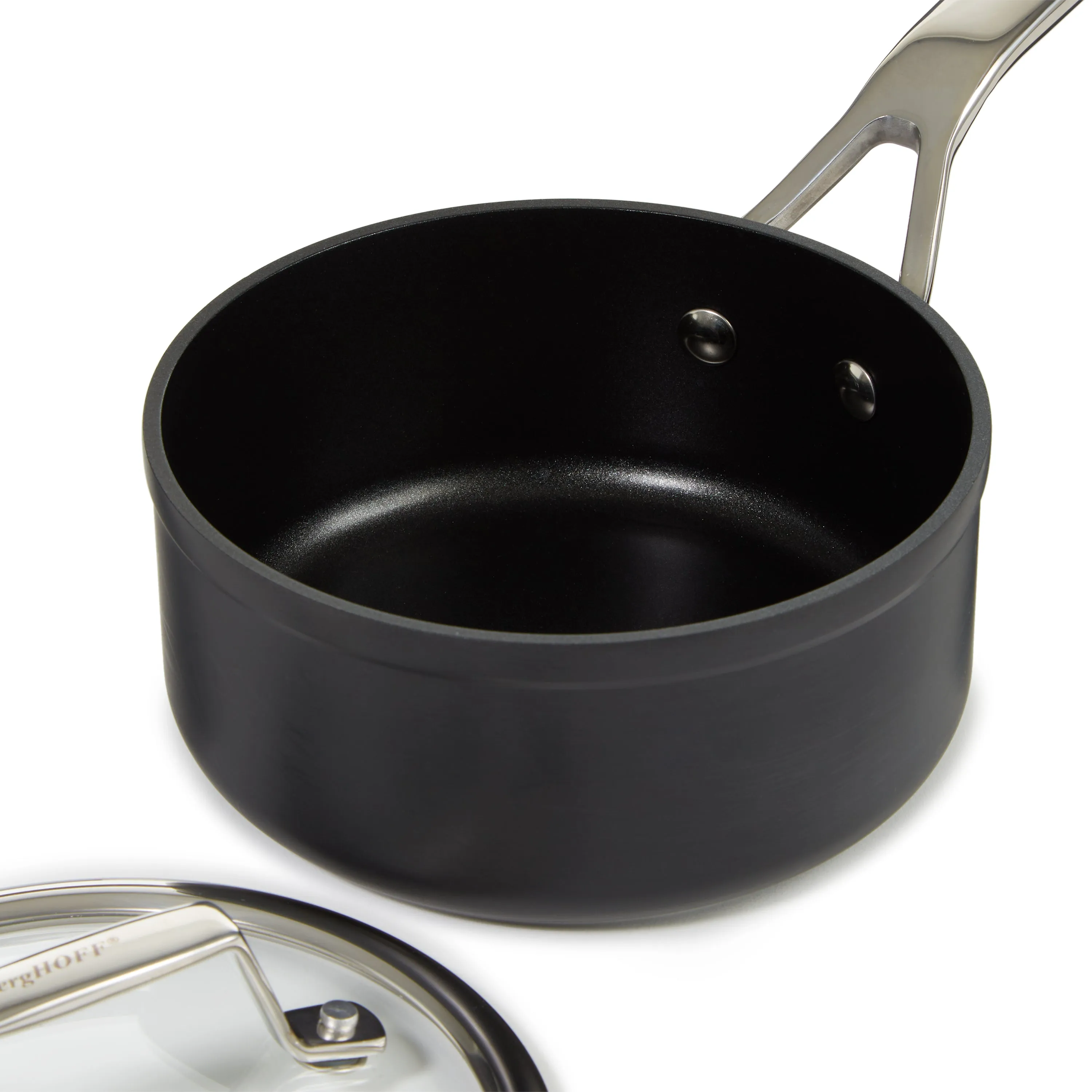 BergHOFF Essentials Nonstick Hard Anodized 6.25" Saucepan 1.3qt. With Glass Lid, Black