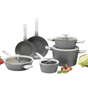 BergHOFF Leo 10Pc Nonstick Ceramic Cookware Set With Glass lid, Grey