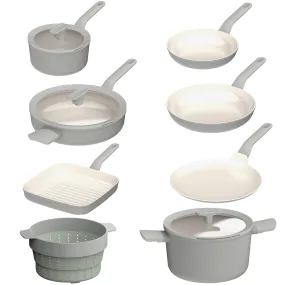 BergHOFF Leo Balance 11pc Nonstick Aluminum Cookware Set, Glass Lids, Moonmist