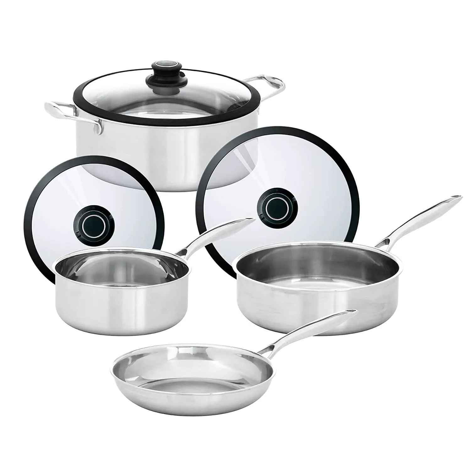 Black Cube Stainless-Steel 7-Piece Set Pots and Pans Set, Professional Grade