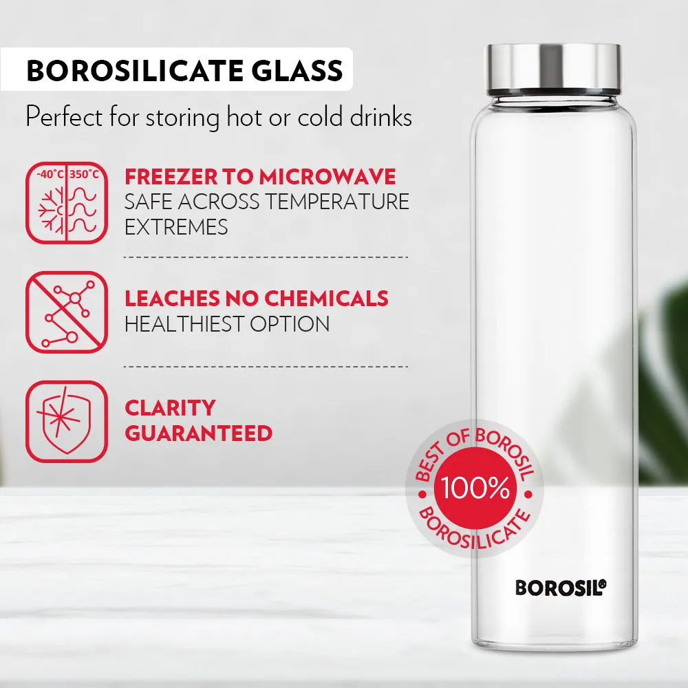 Borosil Crysto Glass Bottle w SS Lid