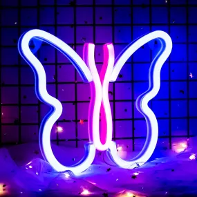 Butterfly Neon Signs Lights for Bedroom Wall Decor, USB or Battery LED Neon Night Light Wall Decoration, Aesthetic Room Decor for Girls, Kids, Living Room, Bar, Dorm, Men Cave (Butterfly Neon Sign Blue Pink)