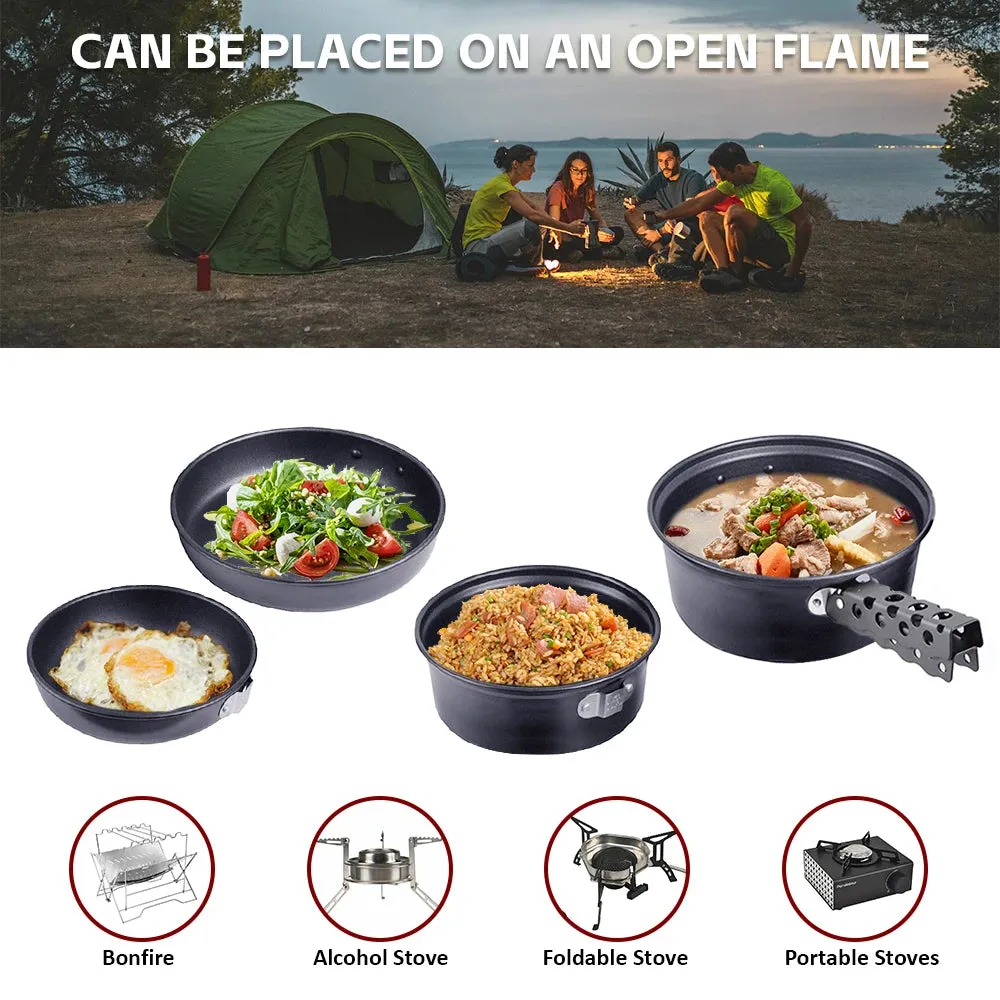 Camp Plates And Pans Sets Nonstick Backpacking Picnic Cooking Pot Tongs Ultra-lightweight Portable Outdoor Camping Cookware Set