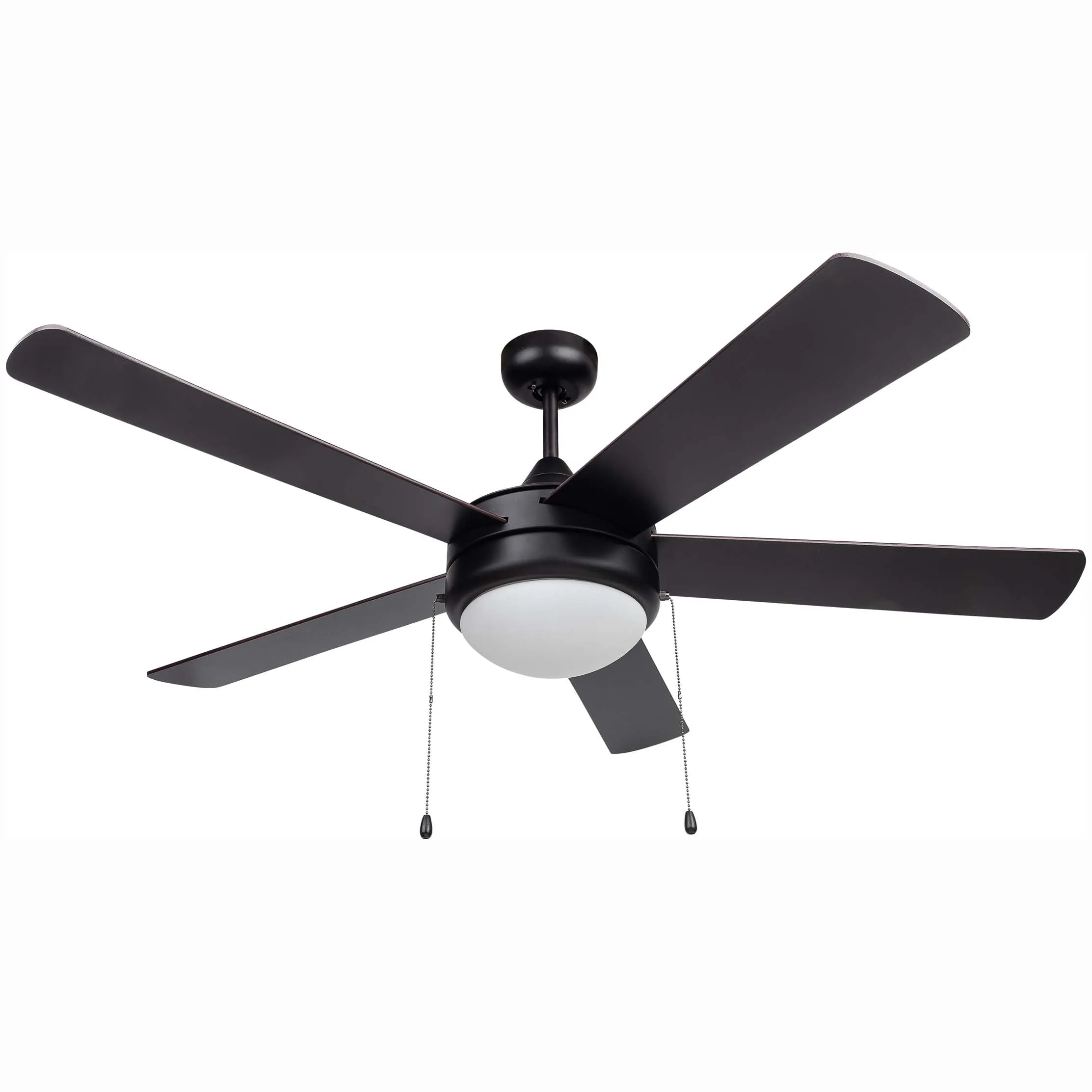 Ceiling Fan With 2 LED Bulbs, 52 In. 5 Blades, Black / Dark Walnut, Contemporary Style