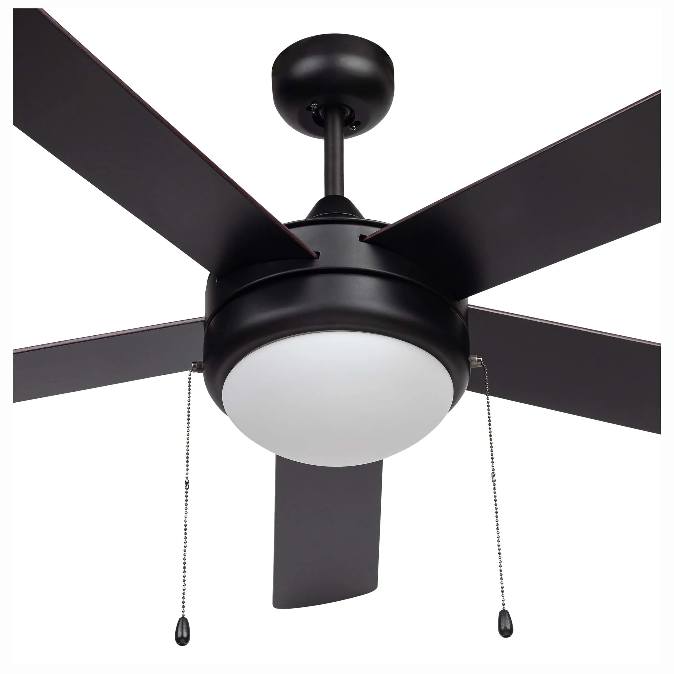 Ceiling Fan With 2 LED Bulbs, 52 In. 5 Blades, Black / Dark Walnut, Contemporary Style