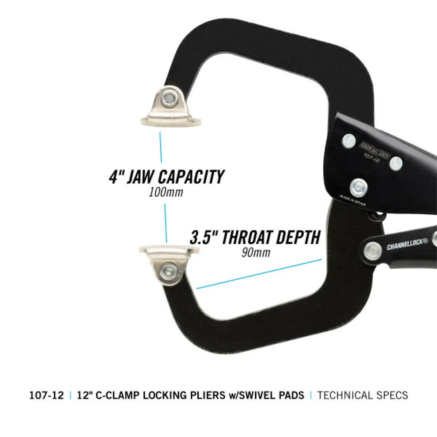 Channellock 107-12 12-inch C-Clamp Locking Pliers w/ Swivel Pads