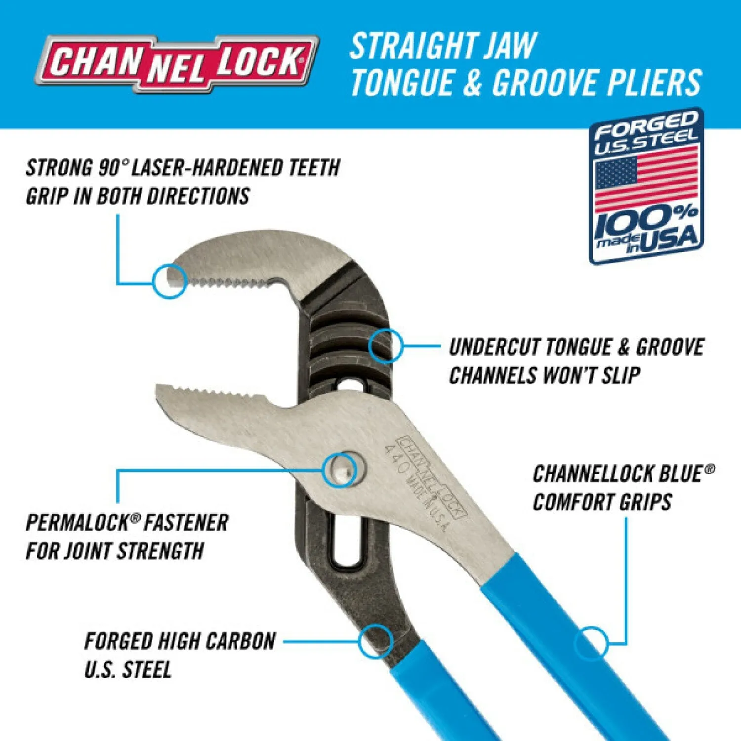 Channellock 440 12-Inch Straight Jaw Tongue & Groove Pliers