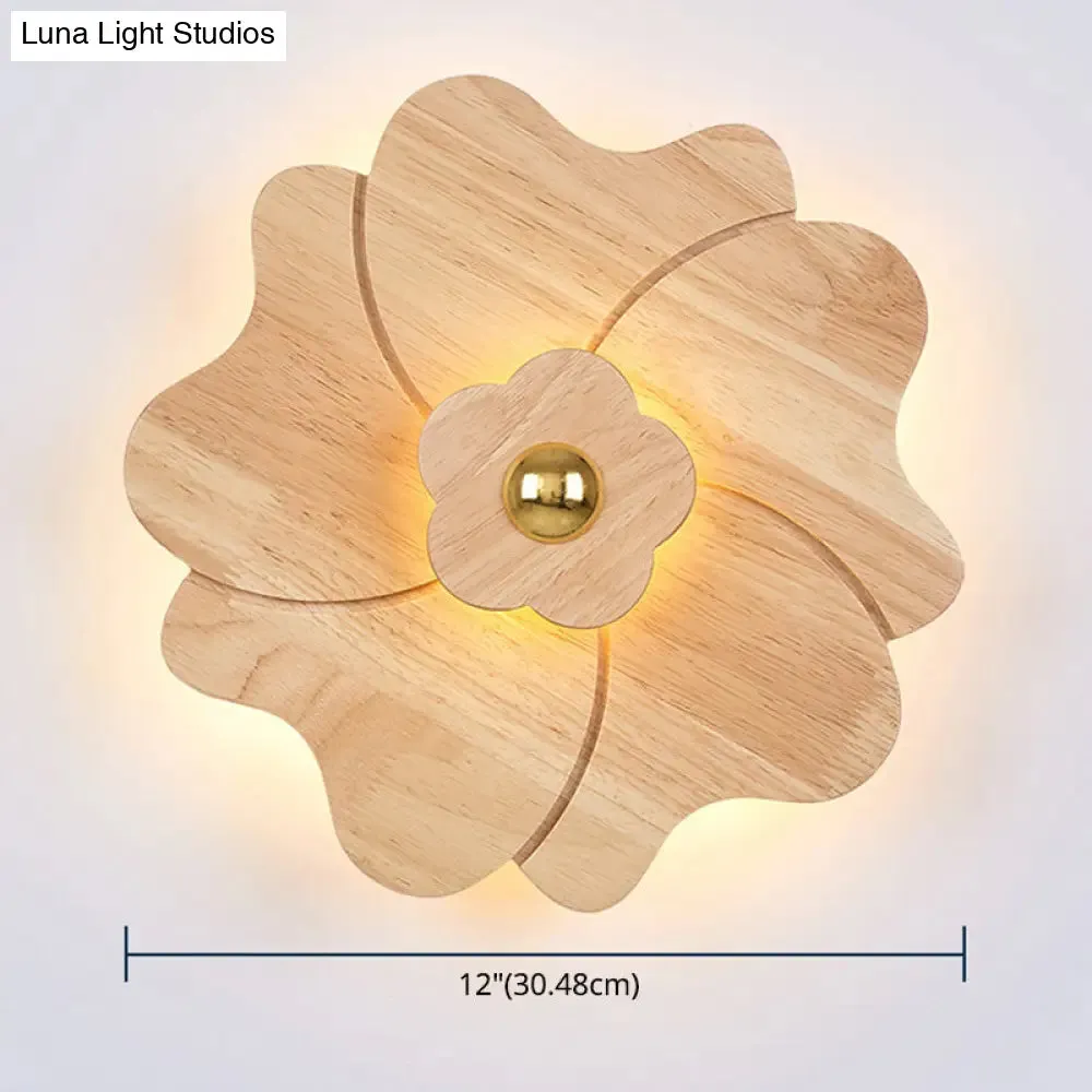 Chinese-Inspired Flower-Shaped Wooden Sconce: Decorative Wall Lighting for Bedroom/ Tearoom