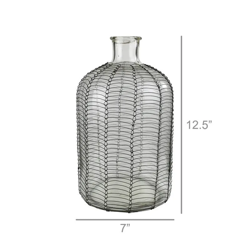 Conde Glass Bottle, Woven Wire - Med