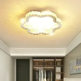 Contemporary Petal Crystal LED Flush Ceiling Light | Stainless-Steel Porch Fixture