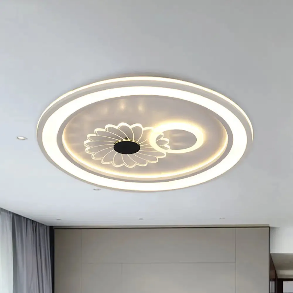 Contemporary White LED Flushmount for Bedroom with Acrylic Shade