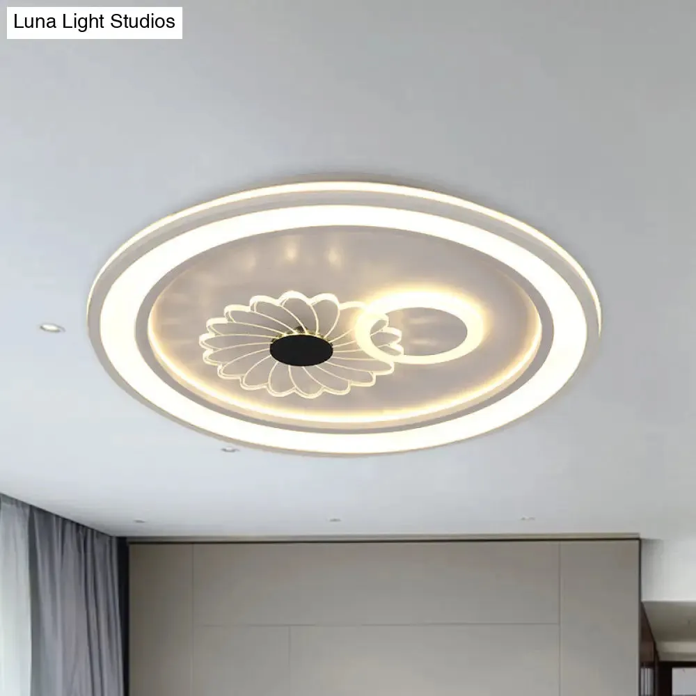 Contemporary White LED Flushmount for Bedroom with Acrylic Shade