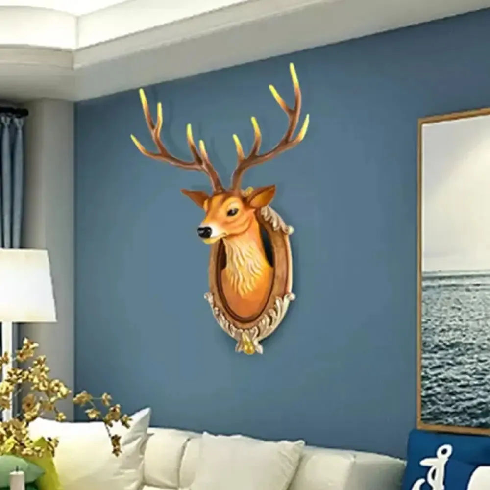 Country Resin Deer Head Sconce Light - LED Wall Mounted Lamp (16“/18.5”) in Black/White/Wood