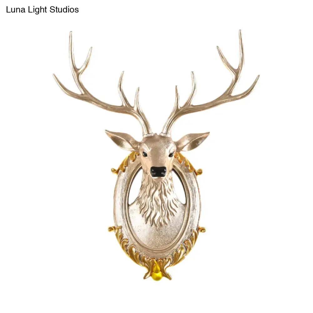 Country Resin Deer Head Sconce Light - LED Wall Mounted Lamp (16“/18.5”) in Black/White/Wood