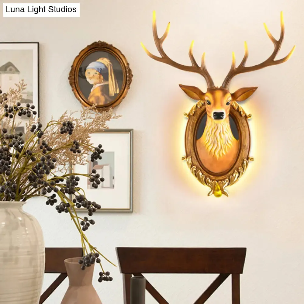 Country Resin Deer Head Sconce Light - LED Wall Mounted Lamp (16“/18.5”) in Black/White/Wood